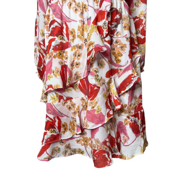 Parker Bertie Silk Mini Dress Floral Blouson Ruffle A-line size Large - Picture 3 of 6